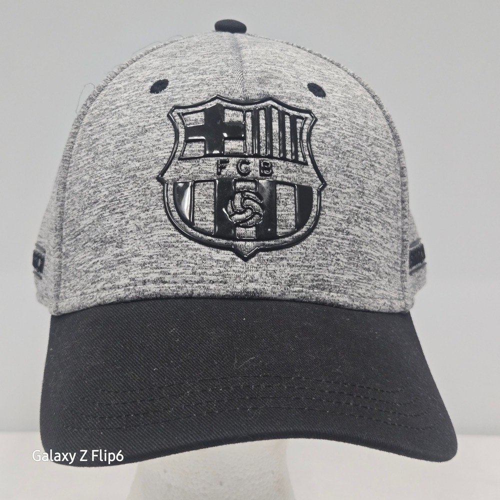 FC Barcelona Barca Soccer Hat Heather Grey Black Adjustable Baseball Cap Hat